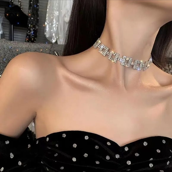 Rhinestone Choker Necklace Elegant - Picture 2 of 5